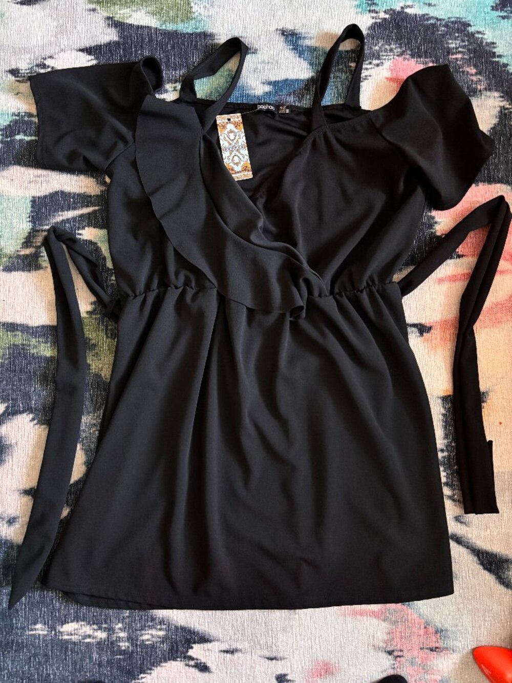 Boohoo Plunge Ruffle Belted Mini Dress